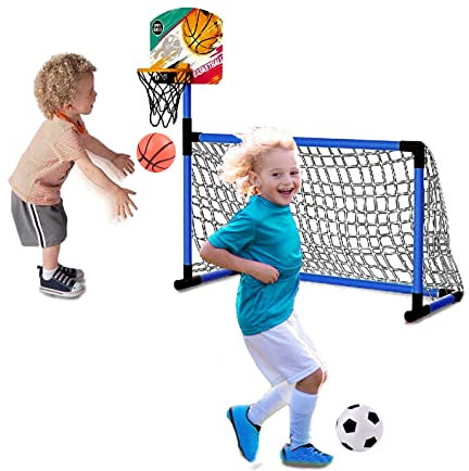 xwin sportseries 2PCS Football Goal for Children, Sports Equipment with Net, Balls and Pumps, Kids Soccer Goal for Boys and Girls Outdoor Indoor Activities Toy