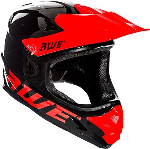 AWE® AWEBlast™ BMX/Downhill/Full Face/Enduro Helmet Black/Red 58-60cm Junior 16 +/Adult FREE 5 YEAR CRASH REPLACEMENT*