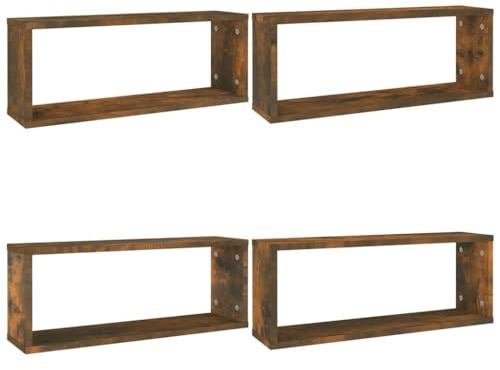 vidaXL Würfelregal 4 STK., Wandregal mit viel Stauraum, Wandablage für Schlafzimmer Wohnzimmer, Hängeregal Schweberegal Regal, Räuchereiche Holzwerkstoff