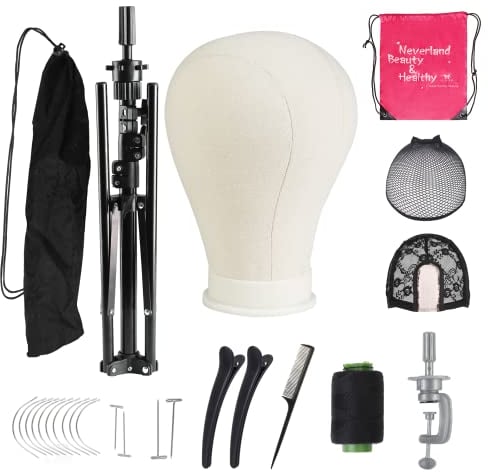 Neverland Beauty & Health 58cm Perückenkopf,Perücke kopf mit Perückenständer 120cm,Perücke machen Mannequin Kopf mit übungskopf ständer,Tischklammer,T-Stifte und Haarbürste