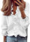 QKEPCY Camicetta da Donna Balze Donne Camicette Manica Lunga Pieghe Chiffon con Scollo Elegante Shirt Top Scollo a V Casual da Lavor a Maniche Lunghe Tinta Unita (Bianco L)