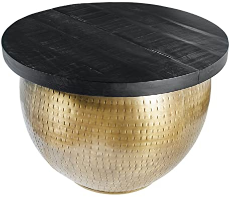 Riess Ambiente Design Couchtisch DRUMP Storage - 60cm - Gold - Mangoholz mit Stauraum Hammerschlag Massivholz Beistelltisch