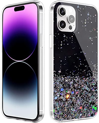 Monsully Glitter iPhone 14 Pro Case Sparkle, Sparkle Bling Bling Protective Case Black TPU Bumper Silicone Case Shockproof Colourful Case Cover for iPhone 14 Pro