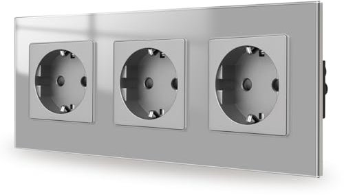 JIMEIDA Steckdose Glas in Grau Unterputz,3 Fach Schuko Steckdosen Schutzkontakt Wandsteckdose 16Amp,250V,228mm*86mm