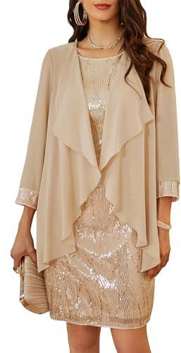 GRACE KARIN Ensemble 2 pièces avec robe, élégant, sans manches, à paillettes, col rond, cardigan, en tulle, robe de soirée, pour fête
