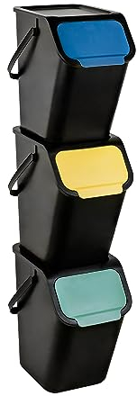 Go Practic Ensemble poubelle et filtre à charbon bioactif empilable avec couvercle à clic - Système de tri des déchets de cuisine - Avec couvercle - 25 l - Noir