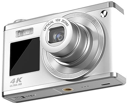 Appareil Photo Numérique 4K, Appareil Photo Double 60MP pour Enfants avec Zoom Numérique 10X, Caméra Vidéo Compacte à écran IPS 2,88 Pouces avec Anti-tremblement, Lumière (Blanc)