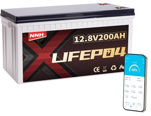Lifepo4 200AH 12V Batterie mit Bluetooth, Lithium Batterie 12V 200AH mit 200A BMS,8000 Zyklen Deep Cycle,Perfekt für Auto Camping Wohnwagen,Wohnmobil,Solar