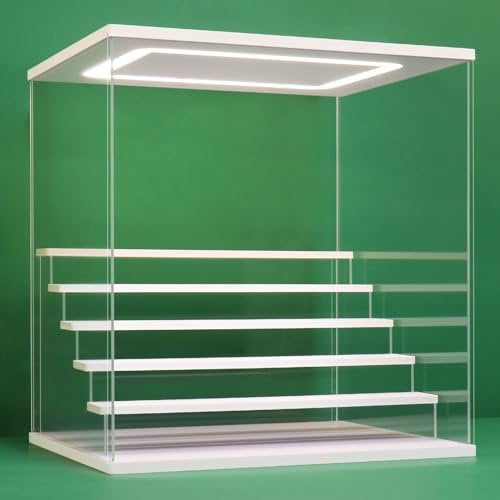 Nonemey Acryl Vitrine Schaukasten mit led 2/3/4/5/6 Stufen-Transparent staubdichte Display Case Box für Sammlerstücke ,Figuren,Collectibles (Weiß 6 Stufen 40×32×42cm)