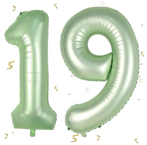 Salbeigrün Luftballon 19.Geburtstag,XXL Folienballon Zahl 19.Ballons für Mädchen,Salbeigrün Luftballon19. Geburtstag,Olivgrün Zahlen 1 & 9 für Frau Mann 19 Jahre Geburtstagsdeko Jubiläum Dekoration