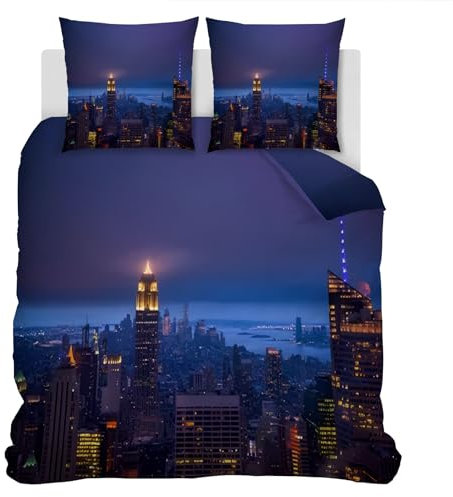 Syhi Qlty Skyline Newyork City Bettwäsche 200X220 Winter Weich Microfaser Bettwäsche-Sets Deckenbezug 1 Bettbezug mit Reißverschluss und 2 Kissenbezug 80x80cm