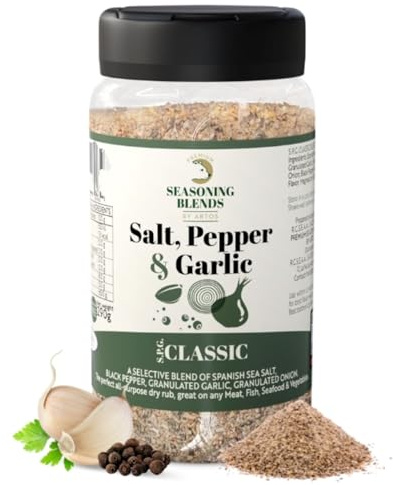 Premium Seasoning | Sazonador Sal Pimienta y Ajo, 100% Natural sin ingredientes artificiales, Especias para Cocinar Multiuso, Spices para Pollo Asado Filete Costillas de Cerdo Pescado y otros, 290g