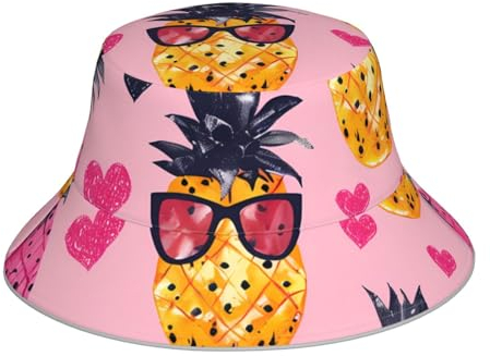 CSIVKEJ Ananas-Hut, Strandhut, Fischerhut, für Damen und Herren, wendbar, doppelseitig, Ananas 4, One size