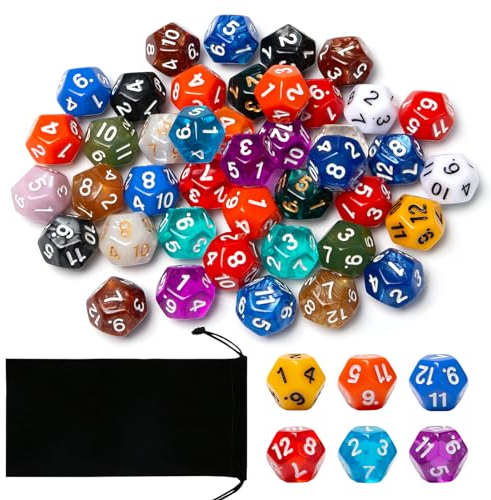Neikafan 12 Seitige Würfel 43 Stück Mehrseitige Würfel 1 bis 12 Seitige Würfelspiel Bunte Polyedrische DND Würfel Set D12 Dice 12 Sided für DND MPG MTG Dungeons und Dragons