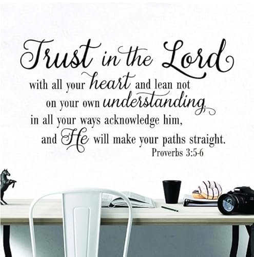 Sprüche 3:5-6 Wandtattoos Vertraue dem Herrn Zitate Aufkleber Raum Bibelverse Hoffnung Wort Jesus Religion Dekoration Wandbild, schwarz, 42X74CM SELBSTKLEBENDER ABLÖSBARER MODERNER VINYL-POSTERAUFKL
