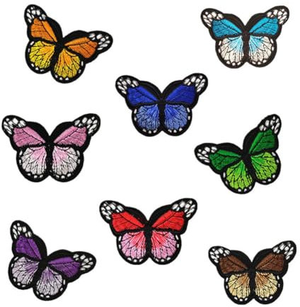 8 Pieces Embroidery Butterfly Sew Iron on Patch Applique Repair Patch Elegant Insect Butterfly Embroidery Patch Canvas Bag Embroidery Badge Applique for DIY Sewing Bags Clothes Hats Decor Multi-colour