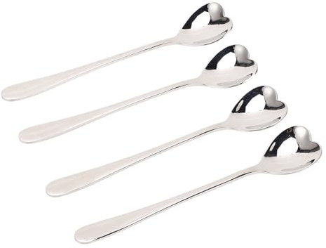 Latte-Löffel, 4 Stück Edelstahl Herzförmiger Rührteelöffel Eislöffel Set Kaffeelöffel-Set Teelöffel Espressolöffel Dessertlöffel Dessert Rührlöffel Salatbesteck