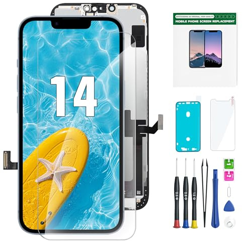 YOXINTA pour écran iPhone 14 LCD Complet Replacement, Tactile 3D Numériseur Assemblage Complet Cadre étanche Autocollant+Protège-écran