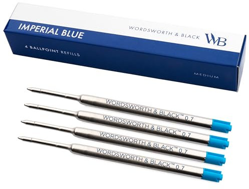 Wordsworth and Black Ballpoint Pen Refills [Black], Set of 4, Replaceable Refills - Medium Tip, Quick Drying Black Ink, Standard Size Ballpoint Pens, Smooth Writing