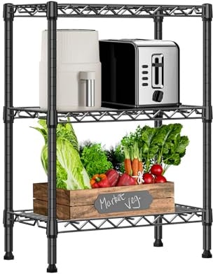 M MZG 3-stufiges Metallregal, Regal bis 340.5 kg, praktisches Aufbewahrungsregal für Küche, Vorratsraum, Keller, Abstellraum und Büro, Schwarz, 30×55×72.6 cm