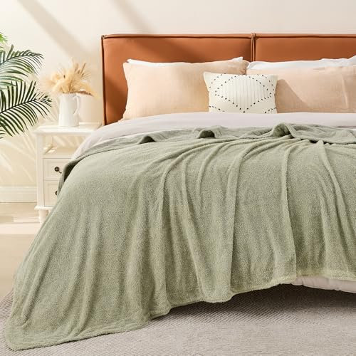 EMME Gewebte Baumwolle Muslin Decke Sofadecke tagesdecke, 200 x 230cm,Fleece Flauschig Kuscheldecke für Couch Weich Leichte Atmungsaktive Decke Überwurfdecke,Grün
