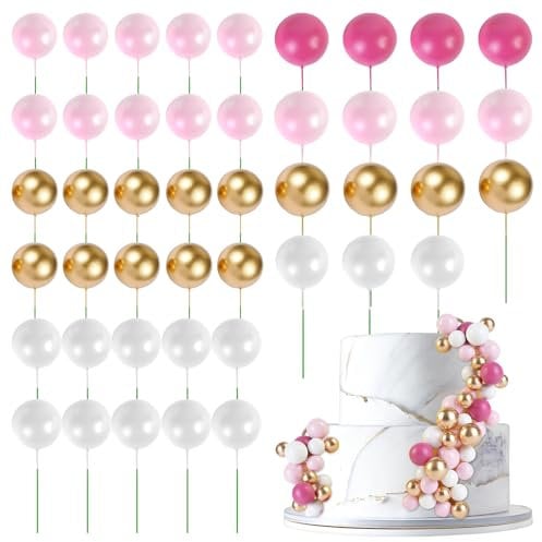 URAQT Gâteau Balle Décoration, 45 Pièces Decoration Gateau Anniversaire, pour gâteau d'anniversaire, mariage, pâtisserie Mariage Fête Célébration,A-1