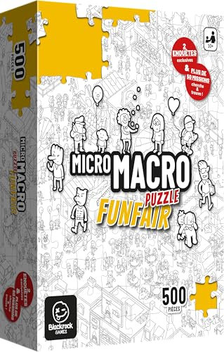 Micro Macro Puzzle FUNFAIR- Jeu d'enquête et Puzzle de 500 pièces -dès 8 Ans - Un Puzzle, 2 enquêtes, 50 Missions - Jeu de société - Gamme Micro-Macro - en Famille et Entre Amis - Blackrock Games