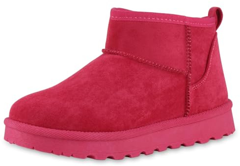 VAN HILL Damen Winter Boots Flach Profilsohle Bequem Schuhe 216514 Fuchsia 37