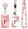 2 pièces Porte Badge avec Lettres A-Z, Lanière Détachable et Clip Rétractable, Porte Cartes Personnalisé avec Enrouleurs de Badge pour Femmes Infirmières Enseignants Étudiants Bureau (P)