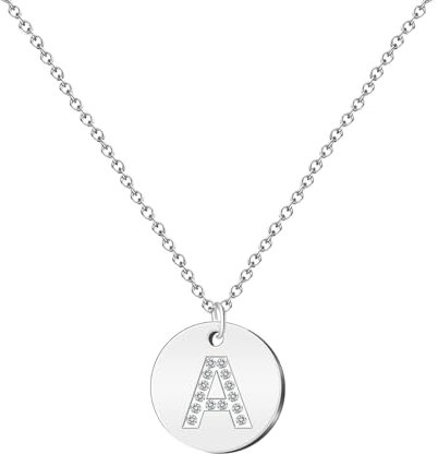 cotigo - Collar Letra acero inoxidable - Colgante letra inicial A-Z - Collar mujer – Cadena con dije letras - Regalo personalizado para mujer, niña, mejor amiga (A con Circonita-Plateado)
