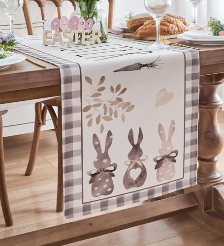 Vorysum Conigli Runner da Tavola Easter Happy Primavera Runner per il Tavolo Addobbi Pasquali per la Casa Tovaglia Pasquale Stagionale Cucina Tavolo da pranzo Vacanze Feste 40 x 140 cm