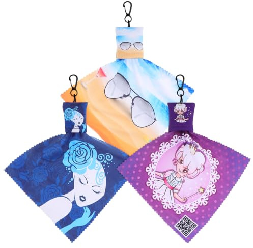 FRCOLOR Eyeglass Cleaning Cloth Keychain Keyring Microfiber Lens Cleaner Monitor Screen Wiper 3pcs Kit for Glasses Sunglasses