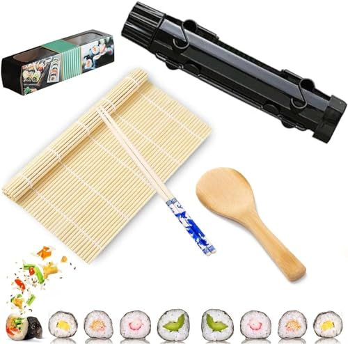 Sushi Maker Roller,6-teiliges Sushi Bazooka Set,Sushi Set zum Selber Machen,Sushi Roller Multifunktionale für Anfänger,Sushimaker und Bambusmatte,DIY Sushi Roller Tool für Anfänger zu Hause