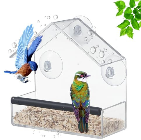 Vogelfutterhaus Transparent mit Saugnäpfen, 15 x 15 x 6 cm | Für Fensterscheibe, Balkon Futterspender, Für Wildvögel