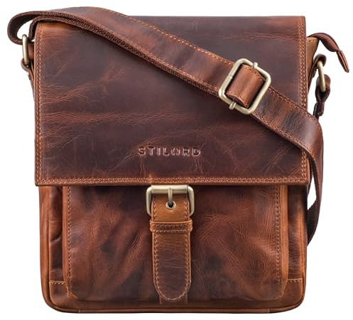 STILORD 'Nevio' Herrentasche Leder Umhängetasche kleine Messenger Bag elegante Handtasche im Vintage Design Schultertasche für 10.1 Zoll Tablet iPad echtes Leder, Farbe:sesto - cognac