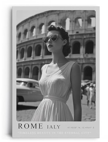 Paul Sinus Leinwandbild 40x60cm Leinwandbild Rom Eleganz – Stilvolle Schwarz-Weiß-Fotografie mit zeitloser Frau vor dem Kolosseum, italienischer Chic