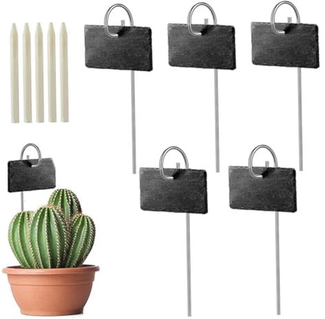 Slate Plant Labels Garden Marker Label Signs with Stakes for Plants Vegetables Greenhouse 5Pcs Black Rectangle Shape 4x2.7 inch.