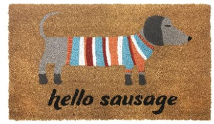 Classic Home Store Kentwell Printed Coir Dog Doormat PVC Backed Anti Slip Mat 70cm x 40cm (Hello Sausage)