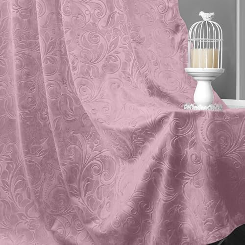 BTTO 2er Set Samtvorhang Kräuselband, Luxus Samt Verdunklungsvorhänge mit Blumenprägung Muster, Blickdicht Gardinen für Schienen, Vielseitig für Wohnzimmer, Schlafzimmer(H274xB132CM, Rosa)