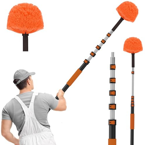 SISUPASSIE 7.2m Feather Duster Extendable, Professional Telescopic Cobweb Brush with Extra Long Handle, Washable Spider Web Cleaner for Spider Web Remover, High Ceilings and Roof