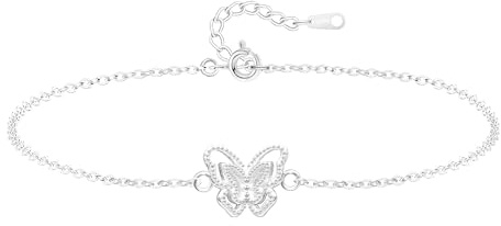 KristLand 925 Sterling Silber Armband Damen Schmetterling Armschmuck, Empfindlich Klein Kristall Liebe ArmKette Verstellbare Kette, Kommt in Schmuck Geschenk Box