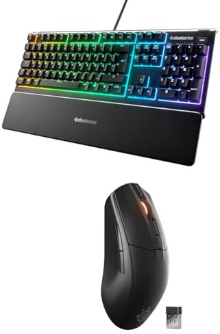 SteelSeries Apex 3 - Gaming Tastatur - 10-Zonen RGB-Beleuchtung - Deutsches QWERTZ Rival 3 Wireless Gen 2 Gaming-Maus - 2,4 GHz und Bluetooth – 18K DPI TrueMove Air-Optiksensor