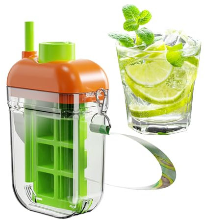 Ice Tray Water Bottle - Ice Block Maker Bottle with Lid and Container | 2 in 1 Reusable Portable Water Cup with Straw, Easy Release Mould for Kitchen Home Travel