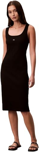 Calvin Klein Damen Bodycon Kleid Woven Label Square Midi, Schwarz (Black), 2XL