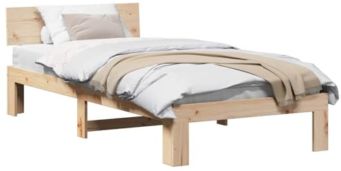 vidaXL Bettgestell Mit Kopfteil 90X200 cm Massivholz Kiefer Minimalistischer Stil Innen Stauraumlösung Einzelbett Kein Lattenrost Plattform Bett Modern Holz Langlebig