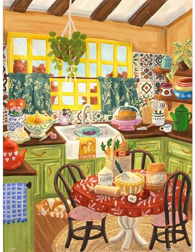 PieceRelax PieceClicks Plastic Jigsaw Puzzles for Adults 1000 Pieces Cozy Kitchen Interior Puzzle - Olivia Gibbs - Green Kitchen Sunlight - 25.2 X 18.9 Inches, Most Satisfying Table Games [U1093]
