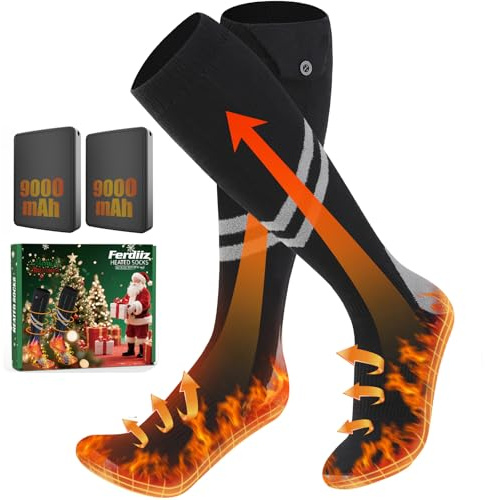 Ferdiiz Chaussettes Chauffantes,Chaussette Chauffante Femme Hommes,Heated Socks avec Batterie 2 × 9000 mAh/5 V Max. 18H,Winter Socks électriques 4 Réglages Température 45℃/50℃/60℃/70℃