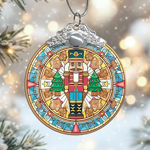 Nutcracker Glass Christmas Ornaments, Xmas Festive Tree Gingerbread Man Green Stocking Stuffers Gifts Ornament Festival Decor for Home Tree Fireplace Wall Window Door Wall 3x3 Inch