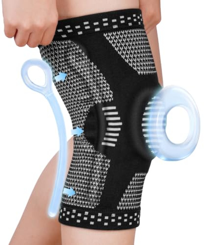 Fefod Rodillera Profesional, Rodilleras Menisco y Ligamento con Almohadilla Gel Rótula y 2 Estabilizadores de Resorte, Antideslizante Rodilleras para Hombre y Mujer Correr, Desgarro de Menisco, M