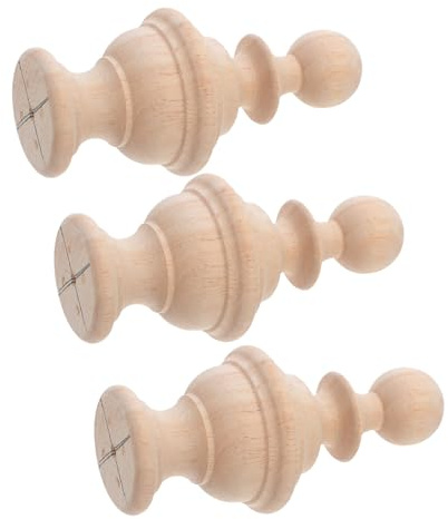 WOONEKY Remates Decorativos de Madera Resistentes Acabado Natural 3 Piezas para Postes de Cama y Barandillas de Escalera para Decoración Hogareña